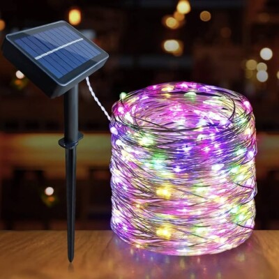 Гирлянд с лед лампички и соларен панел, 10 метра