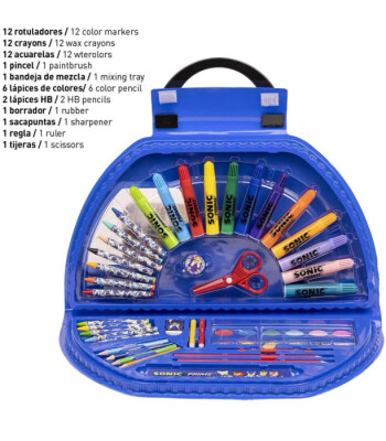 УЧЕНИЧЕСКИ КОМПЛЕКТ ЗА РИСУВАНЕ 50 ЧАСТИ SONIC В БЛИСТЕР