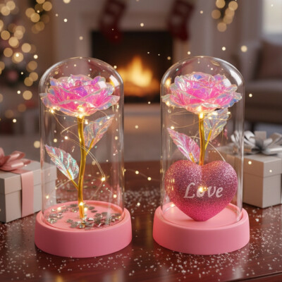 Светеща декоративна роза в купол