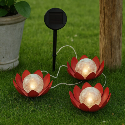 LED слънчев градински соларен панел с 3 светещи лампи цветя