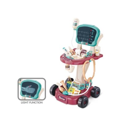 Комплект за игра на доктор, с количка, 29 аксесоара, със светлина, ЕКГ монитор