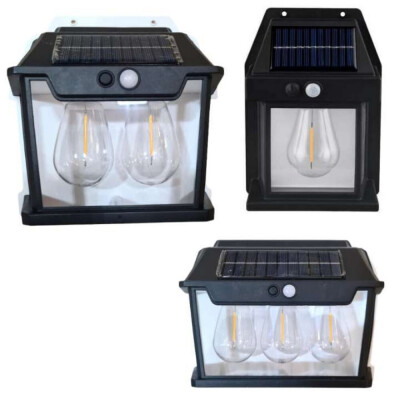 Стенна лампа с 1,2 или 3 LED крушки,сензор за движение и фотоволтаичен панел за външна употреба,водоустойчива