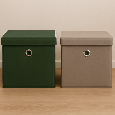 Комплект от 2 текстилни сгъваеми кутии за съхранение с капак