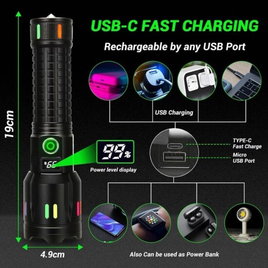 Акумулаторен LED фенер COBA, USB-C зареждане и 5 режима на светене