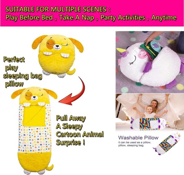 Детски спален чувал Happy Nappers и възглавница, 165см