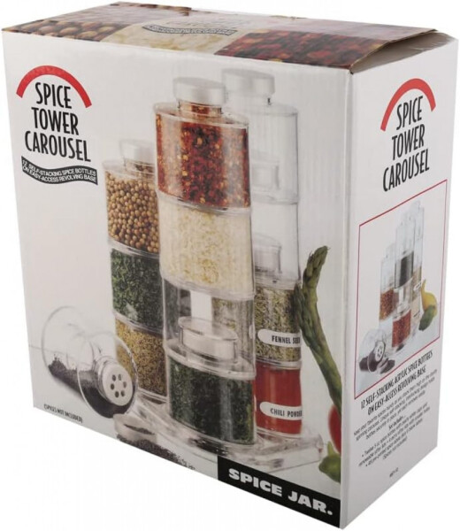 Стилен и практичен органайзер за подправки – Комплект от 12 бурканчета на въртяща се основа