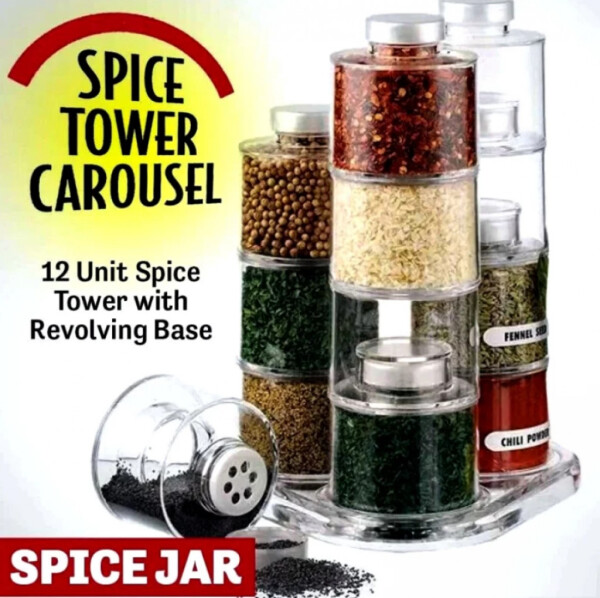 Стилен и практичен органайзер за подправки – Комплект от 12 бурканчета на въртяща се основа