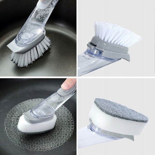 Четка за миене на съдове с дозатор за препарат с дълга дръжка