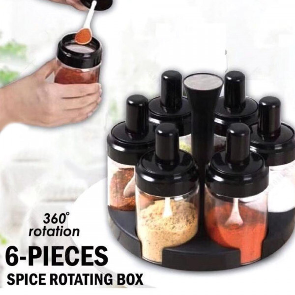 Комплект 6 части бурканчета за подправи с въртяа поставка