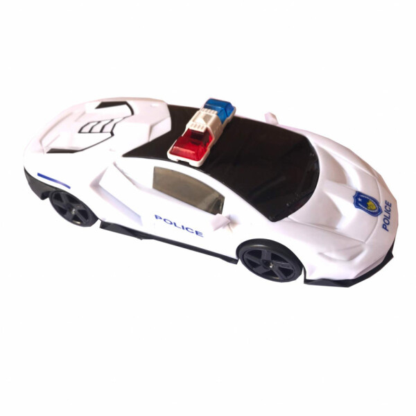 Полицейска кола с 3D светлини и звук – Бяла, въртяща се на 360 градуса