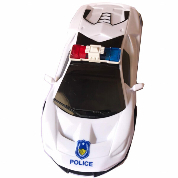 Полицейска кола с 3D светлини и звук – Бяла, въртяща се на 360 градуса