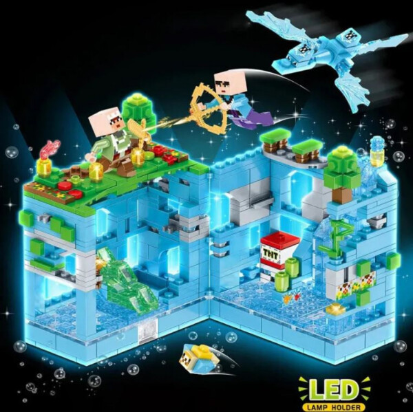 Конструктор Minecraft "Битката във водната пещера" – 503 части със светеща LED-подсветка