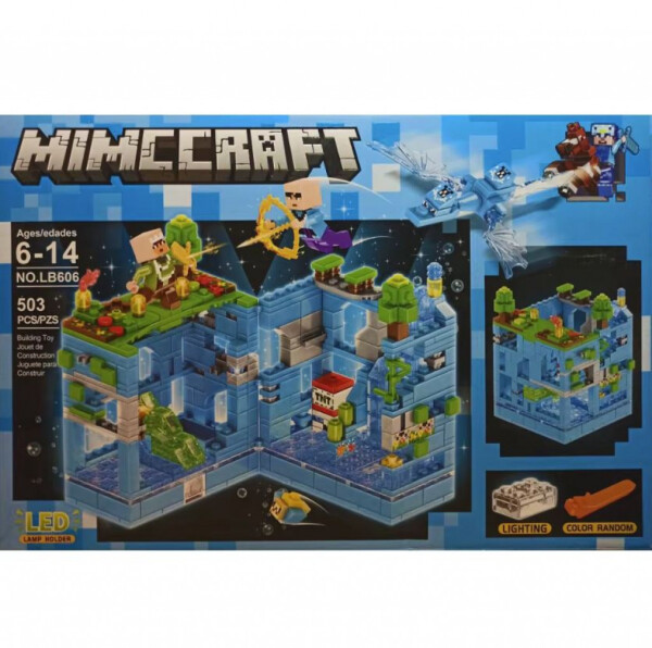 Конструктор Minecraft "Битката във водната пещера" – 503 части със светеща LED-подсветка