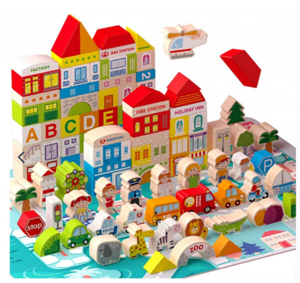 Комплект дървени блокчета, 120 части