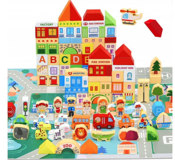 Комплект дървени блокчета, 120 части