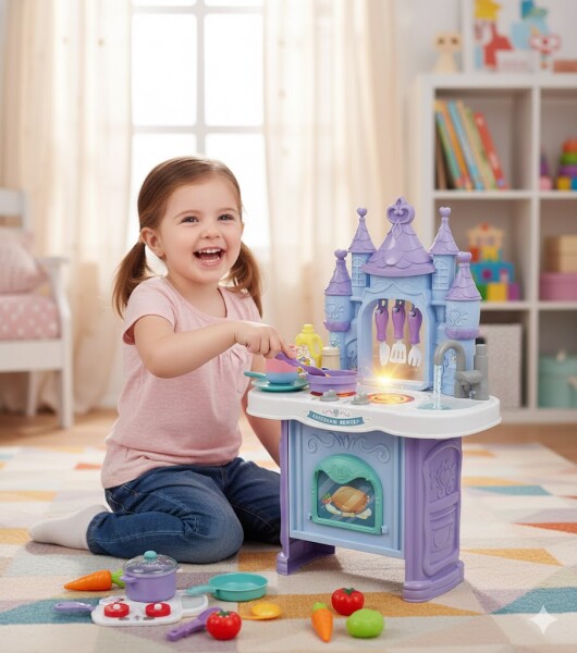 ДЕТСКА ГОЛЯМА КУХНЯ ЗАМЪК С ВОДА 34 ЧАСТИ