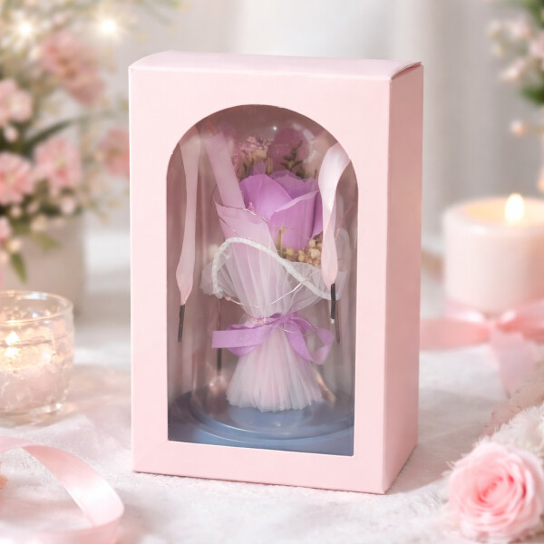 Декоративна роза в стъклен купол - В подаръчна кутия