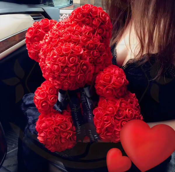 Плюшено мече с LED рози  - комплект вечни рози 25 см