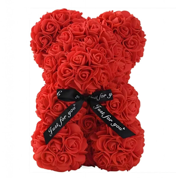 Плюшено мече с LED рози  - комплект вечни рози 25 см